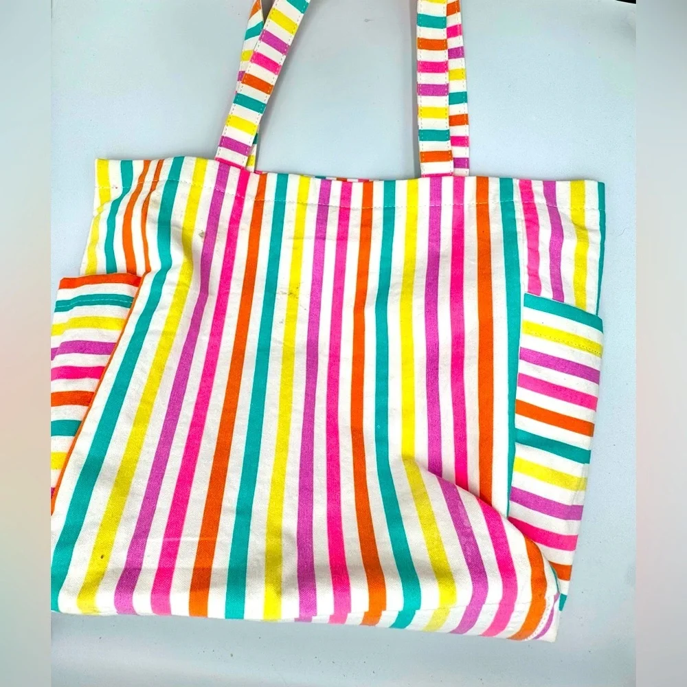 Cat and Jack Colorful Striped Canvas Tote Bag With Side Pockets - Picture 2 of 7